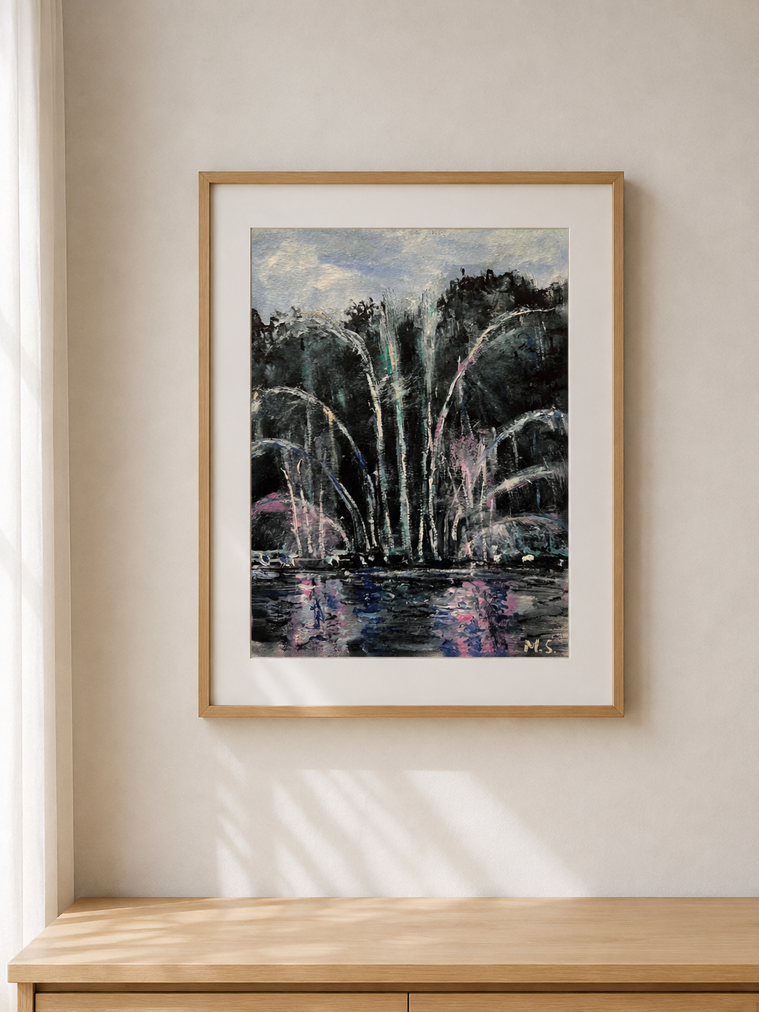 City Fountains. Evening painting by Marina Stognieva displayed in a modern interior